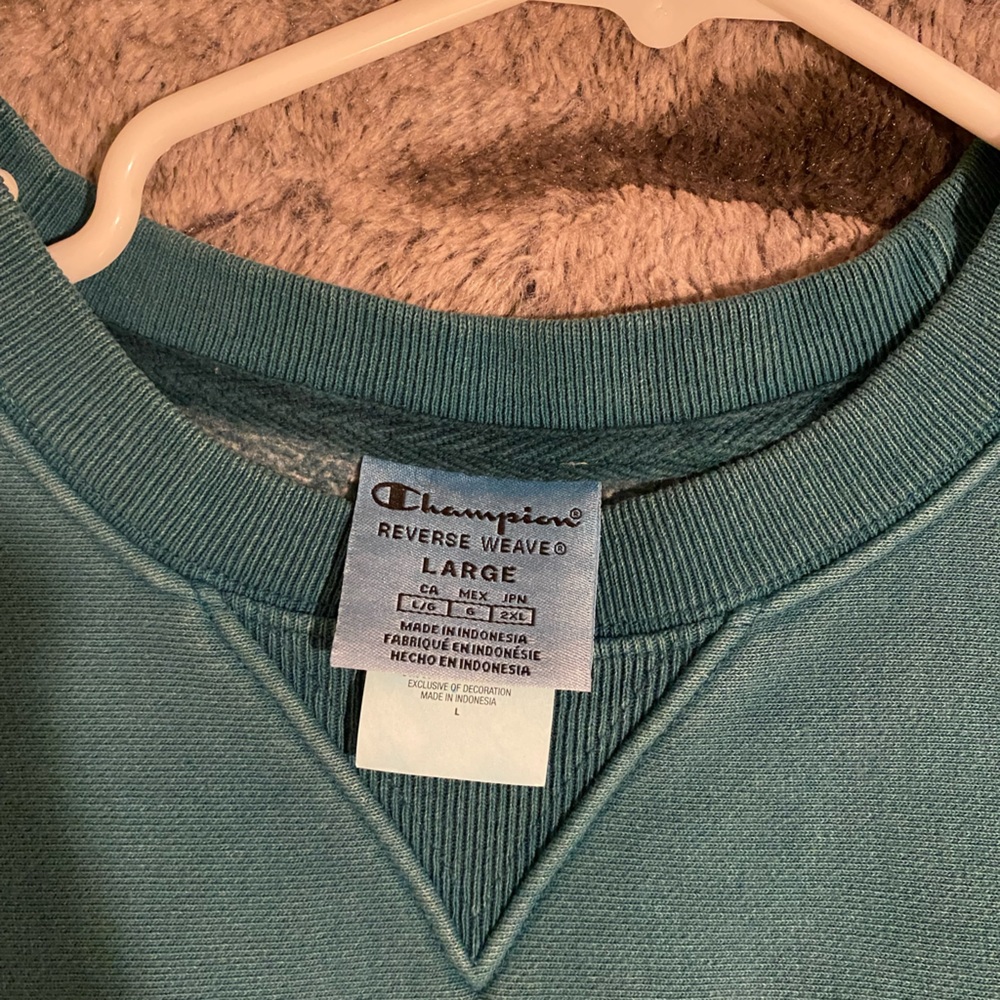 Champion Reverse Weave Cropped Sweatshirt Teal Women Size L - Picture 3 of 5